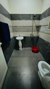 a bathroom with a toilet and a sink at Luxury Farmhouse for Stay and Events in Lahore
