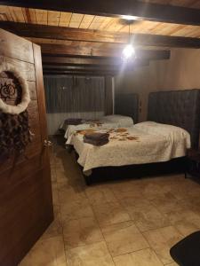a bedroom with two beds in a room with a door at Villa Nidawi by Natut Huasca in Huasca de Ocampo