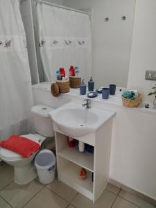 ein weißes Bad mit einem Waschbecken und einem WC in der Unterkunft Acogedor departamento en Temuco in Temuco