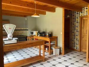Kuchyň nebo kuchyňský kout v ubytování Maison en Granit rénovée avec terrain et terrasse, proche Tence, idéale pour famille et activités outdoors - FR-1-582-134