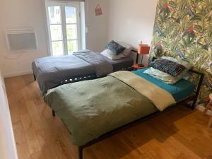 a bedroom with two beds and a window at Appartement DuplexCœur de Ville in Metz