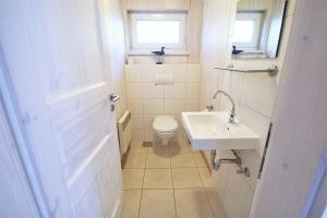 La petite salle de bains est pourvue de toilettes et d'un lavabo. dans l'établissement Reiher 6, à Mirow