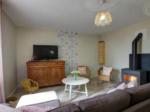 salon z kanapą i telewizorem w obiekcie Gîte familial avec sauna, jacuzzi, jardin clos et équipements complets à Neulise - FR-1-496-260 w mieście Neulise