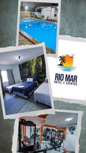 un collage de photos d'une chambre et d'une piscine dans l'établissement Hotel e Restaurante Rio Mar, à Valença
