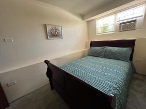 聖菲利普的住宿－ABBE Garden Hideaway，一间卧室设有一张床和一个窗口