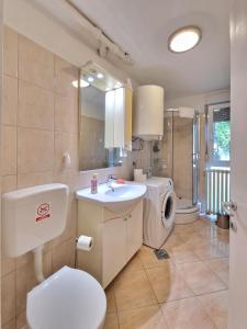 y baño con lavabo y lavadora. en Apartment YANNA comfort, free parking, en Osijek