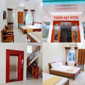 a collage of four photos of a hotel room at Thành Đạt Hotel in Cửa Lò