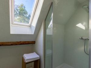 baño con ducha y ventana en Landgoed Ulvenhart en Gouwelaar