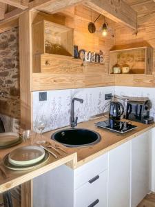 een keuken met een wastafel en een aanrecht bij Le Four' Nid in La Terrasse-sur-Dorlay
