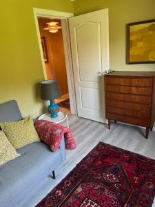 een woonkamer met een bank en een dressoir bij Bøllingsø Bed and Breakfast in Engesvang