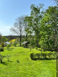 een veld van groen gras met bomen op de achtergrond bij Landgasthof & Hotel Waldeck in Treuen