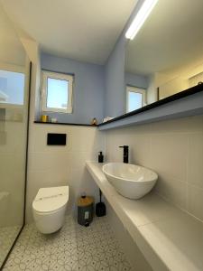 a bathroom with a toilet and a sink at TERRA OLIVO APARTMENTS in Koroni