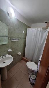 ein Badezimmer mit einer weißen Toilette und einem Waschbecken in der Unterkunft Alquiler de departamento por día excelente ubicacion in Neuquén