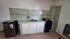 eine kleine Küche mit Spüle und Kühlschrank in der Unterkunft Alquiler de departamento por día excelente ubicacion in Neuquén