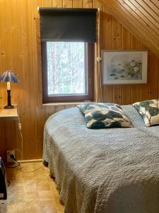 A bed or beds in a room at Sampo Chalet with Hot Tub