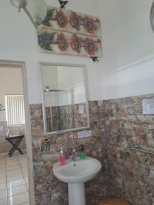La salle de bains est pourvue d'un lavabo et d'un miroir. dans l'établissement Breaking Dawn, à Noupoort