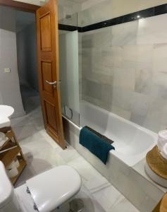 a bathroom with a toilet and a bath tub at Tranquilo y centrico apartamento en el corazón de Sevilla in Seville