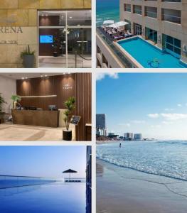 a collage of photos of buildings and the beach at GO to apartments in Leonardo in Bat Yam