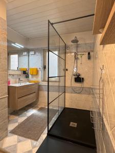 La salle de bains est pourvue d'une douche et d'un lavabo. dans l'établissement Casa di Giovanni - Italien, à Muggia