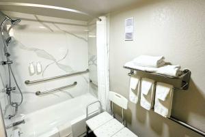 a bathroom with a shower and a toilet at Days Inn by Wyndham Holland in Holland