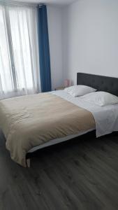 1 cama grande en un dormitorio con ventana grande en Appartement F3, proche paris en Épinay-sur-Seine