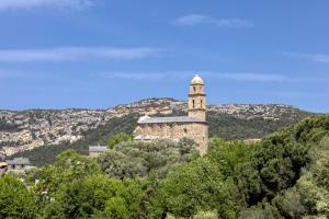 um edifício antigo no topo de uma colina com árvores em Casa U Castagnettu 2 em Patrimonio