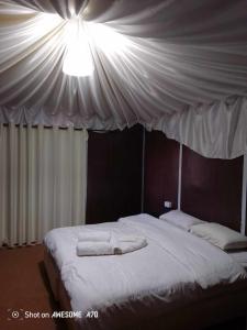 een slaapkamer met een bed met een witte baldakijn bij Milky Way Bedouin Camp in Wadi Rum