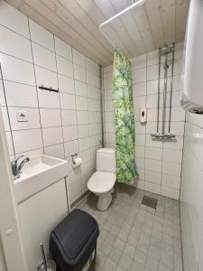 a small bathroom with a toilet and a sink at ChillOut GuestHouse Lahti in Lahti