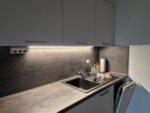 a kitchen with a sink and a counter top at Ferienwohnung Hennemann in Schmallenberg