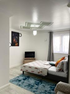 una camera con un letto e una televisione di Stanton - Impeccable and stylish 2 bedroom a Dagenham