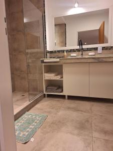 La salle de bains est pourvue d'un lavabo et d'une douche. dans l'établissement Confortabile Apart, à San Fernando del Valle de Catamarca