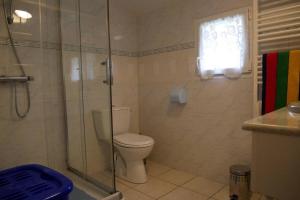 ein Badezimmer mit Toilette und Glasdusche in der Unterkunft La Grande maison de pays in Saint-Hilaire-de-Riez