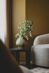 un jarrón sentado en una mesa con una planta dentro en Hotel Gounod Fully Renovated, en Niza