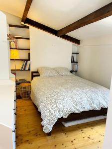 a bedroom with a bed and a book shelf at Le Chaîne - Vieux port centre in La Rochelle