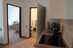 Kuchyň nebo kuchyňský kout v ubytování ISA Rheinquartier - Moderne und barrierefreie Ferienapartments