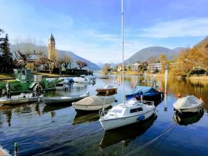 a group of boats are docked in a harbor at Casa Pedrarias in Lavena Ponte Tresa