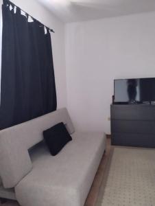 sala de estar con sofá y TV en Villa Martinica, en El Morro de Barcelona