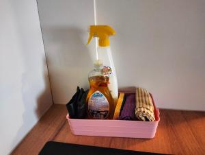 a plastic container with a bottle of cleaning products at Le logis de Bodard in Chinon