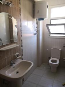 a bathroom with a sink and a toilet at ساحل الشمالي قريه امون in Qaryat Shurūq