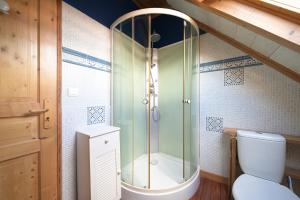 a bathroom with a shower and a toilet at La Nabias - Maison de montagne in Adervielle +15 photos