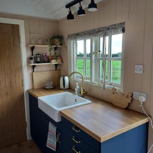 eine Küche mit einem Waschbecken und einem Fenster in der Unterkunft Abbeyview House in Abbeyshrule