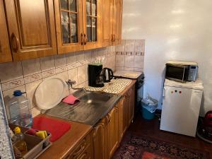 uma pequena cozinha com um lavatório e um frigorífico em stan na dan ZIVINICE em Živinice