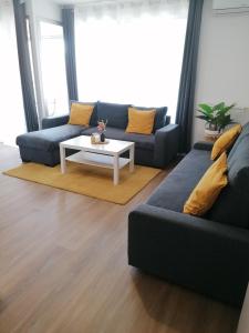 a living room with two couches and a coffee table at T2 centre ville Antigone Piscine Tennis in Montpellier