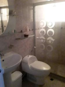 a bathroom with a white toilet and a sink at Casa-Quinta c-lindo Amb Familiar in Valencia