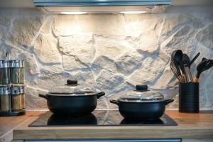 アルブフェイラにあるAmelie Old Town Apartmentのカウンターの上に鍋が2つ置かれたコンロ