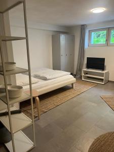 Postel nebo postele na pokoji v ubytování 1-Zimmer-Apartment am Bodensee