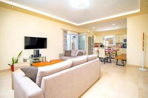 a living room with a couch and a television at Villa Alegria a Casa II by Villa Plus in Sfakerá