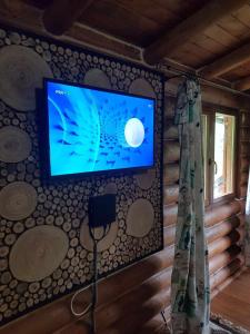 a flat screen tv on a wall in a room at Barbu Ionel in Băile Herculane