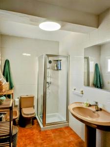 een badkamer met douche, wastafel en toilet bij Apartamento Bella Vista in Salobreña