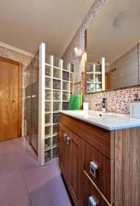 a bathroom with a sink and a walk in shower at Casa de la tía Irene in Briñas